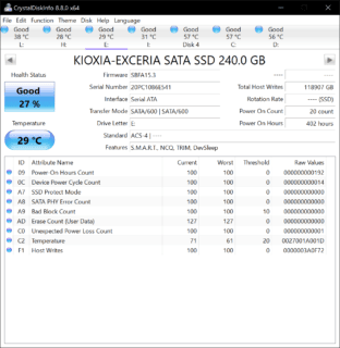 CrystalDiskInfo showing SSD and hard drive health on Windows