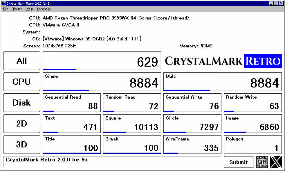 CrystalMark Retro benchmark scores on a Windows PC